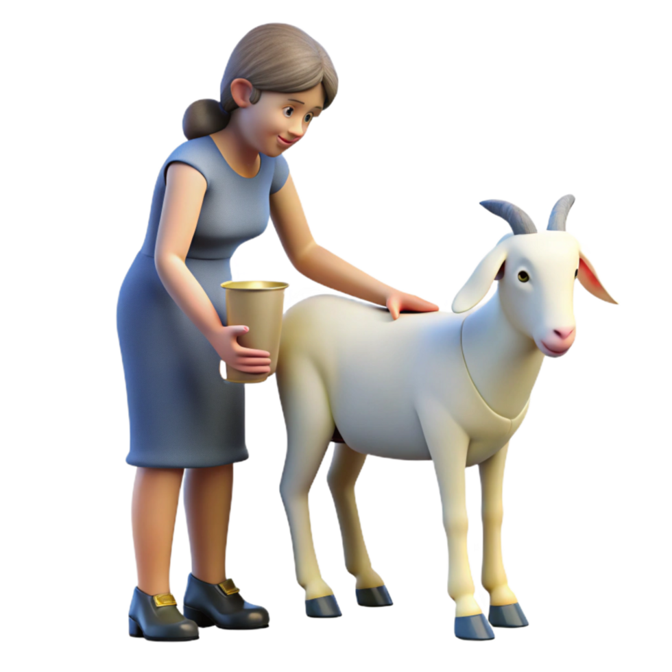 vibrant minimalist Woman Milking Goat Side View Transparent Background with Soft Lighting professional png