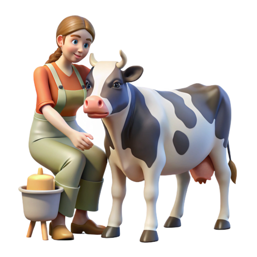 extraordinary vintage Woman Milking a Cow Sunrise Lighting Cutout high quality png