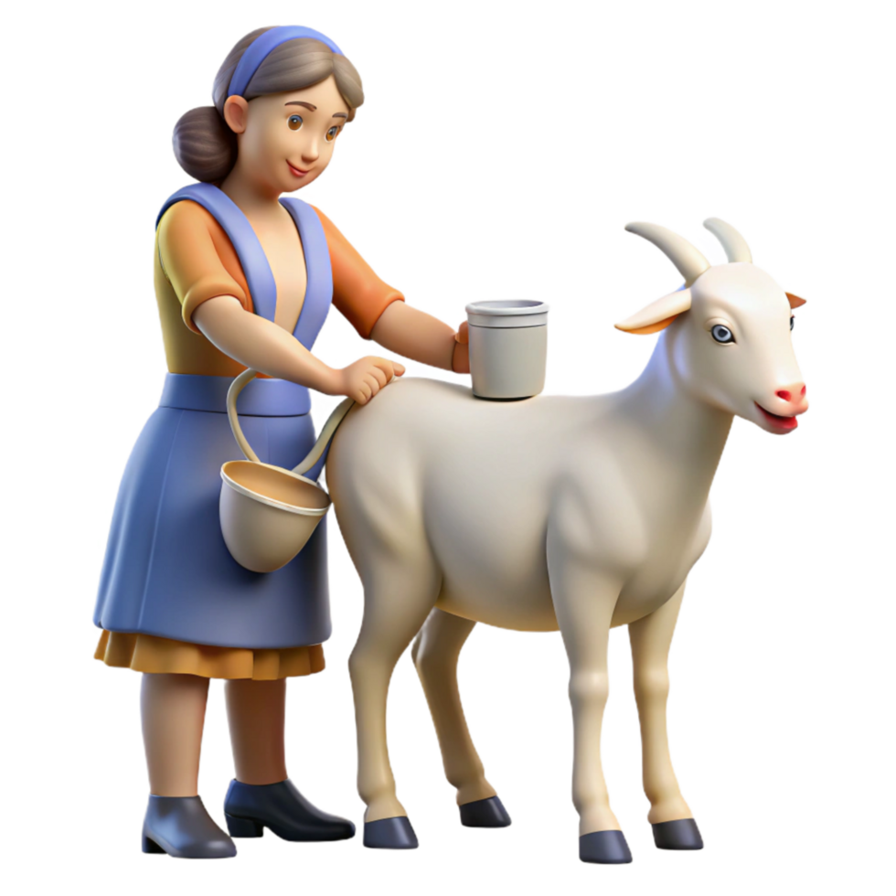 stunning rustic Woman Milking Goat Side View Transparent Background with Soft Lighting genuine png