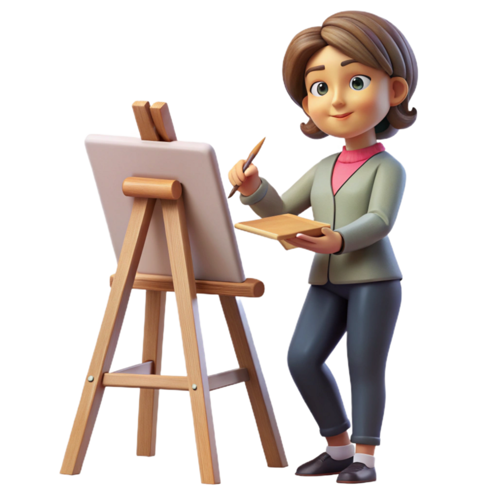 vibrant minimalist Woman Painting Portrait on Canvas Transparent Background genuine png