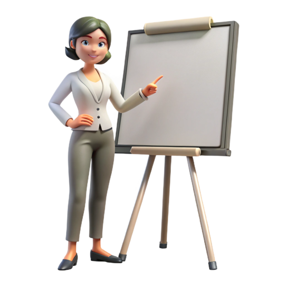 dramatic rustic Woman Presenting on Whiteboard Isolated png