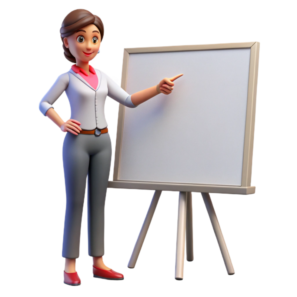 dramatic contemporary Woman Presenting on Whiteboard Isolated authentic png