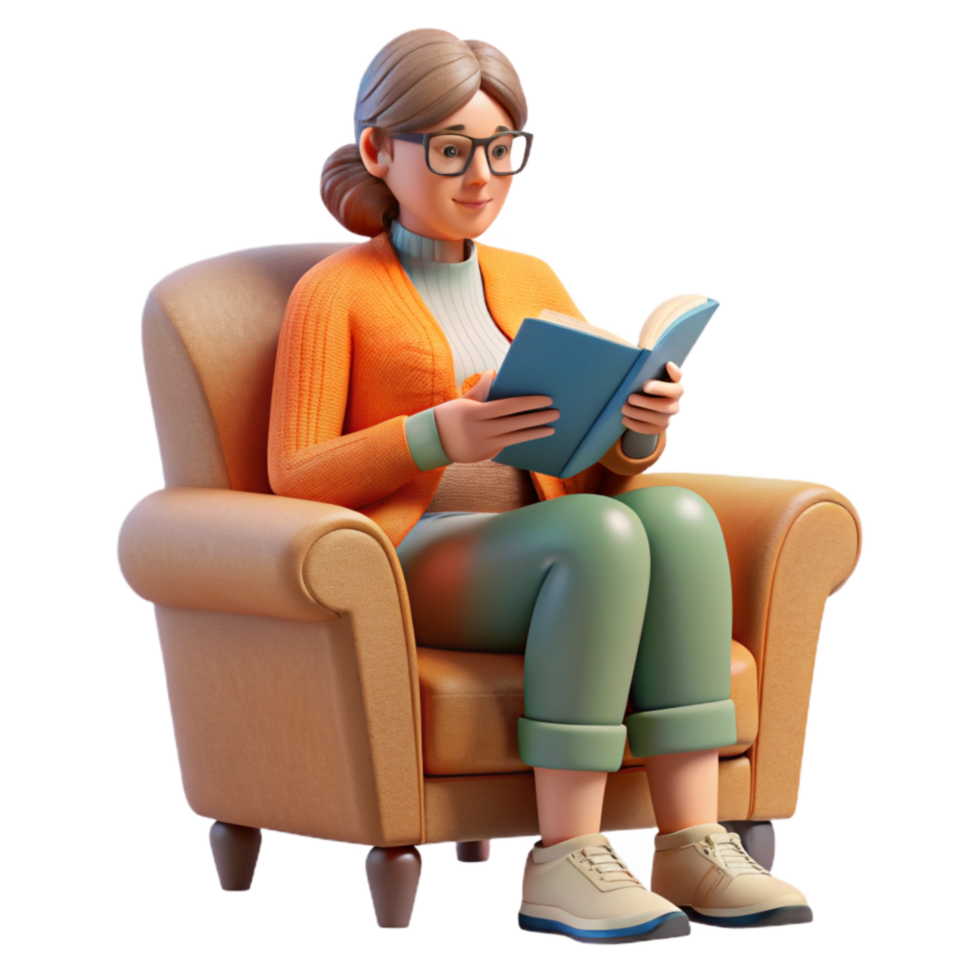 extraordinary creative Woman Reading in Armchair Isolated exclusive png