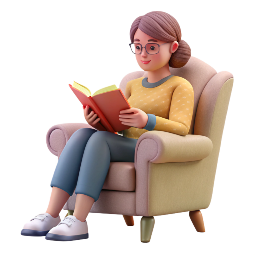 beautiful contemporary Woman Reading in Armchair Isolated high quality png