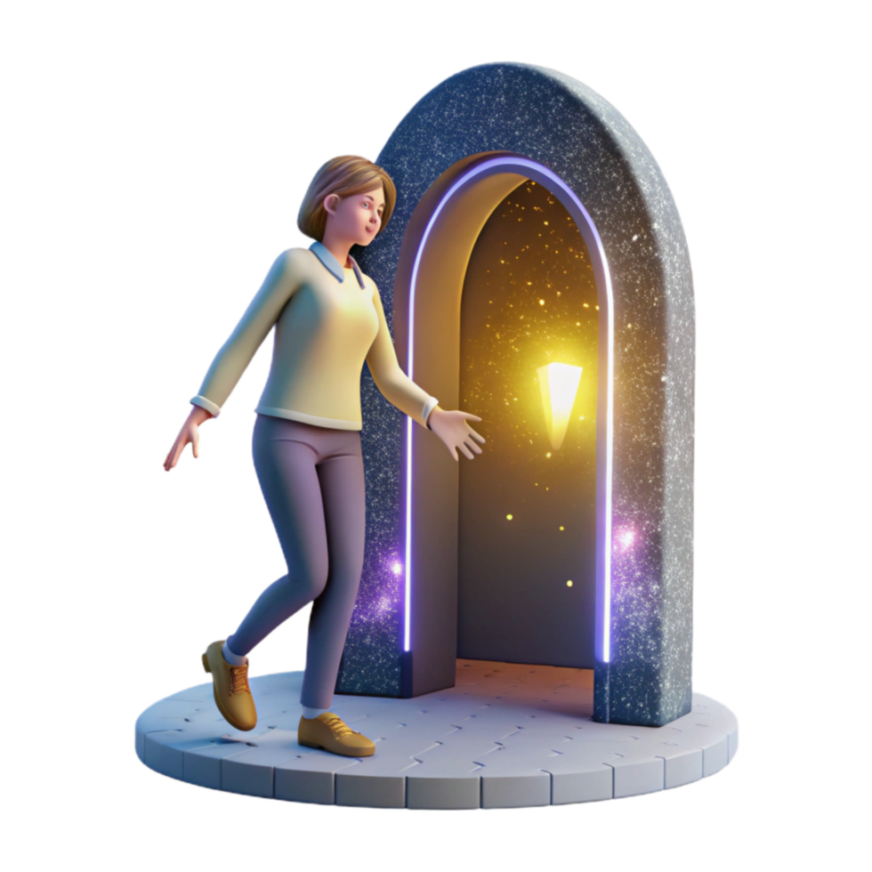 extraordinary rustic Woman Stepping Into Portal Bright Light Cutout Element high quality png