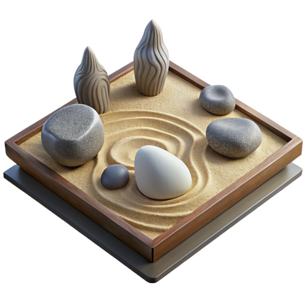 dramatic rustic Zen Garden Isolated with Sand and Rocks high resolution png