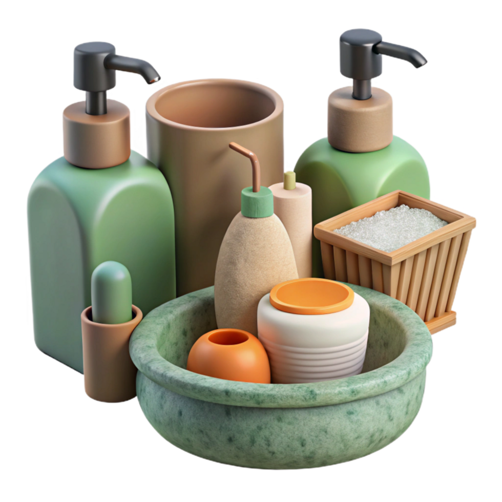 extraordinary artistic Zero Waste Bathroom Essentials Top View Transparent Background premium png