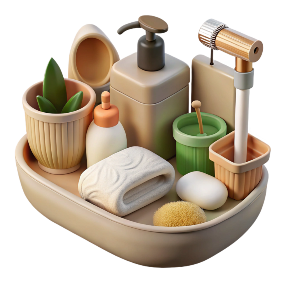 elegant minimalist Zero Waste Bathroom Essentials Top View Transparent Background high quality png