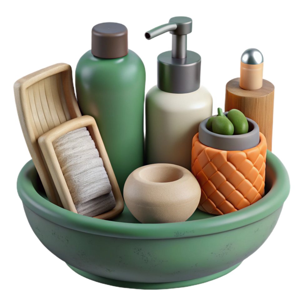 serene artistic Zero Waste Bathroom Essentials Top View Transparent Background exclusive png