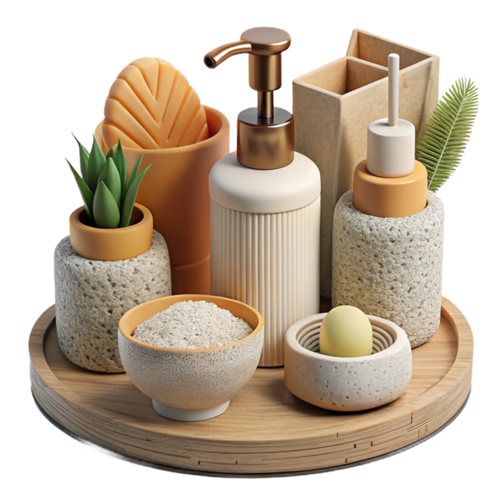 stunning creative Zero Waste Bathroom Essentials Top View Transparent Background png