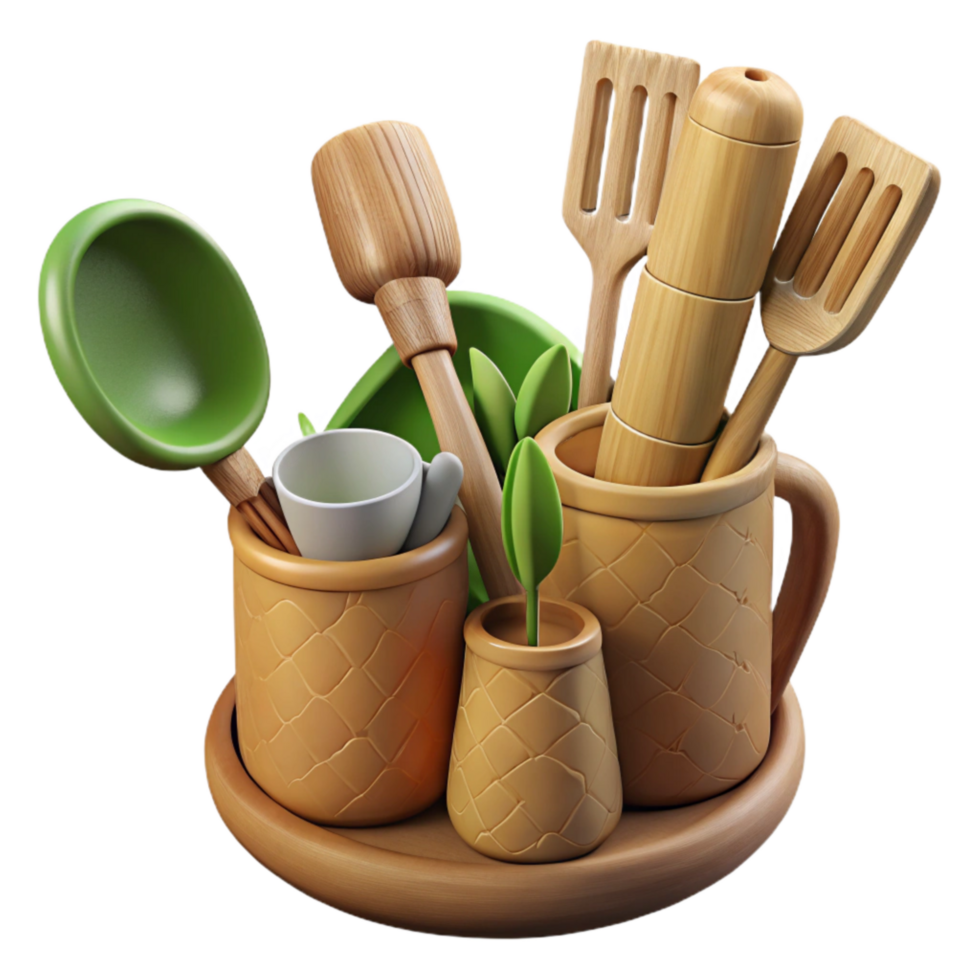 extraordinary abstract Zero Waste Kitchen Tools Bamboo Material Isolated high resolution png