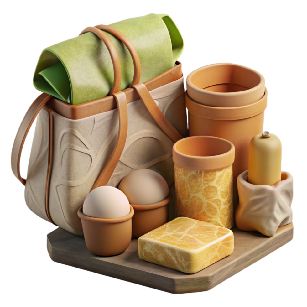 elegant abstract Zero Waste Kit with Reusable Items Isolated png