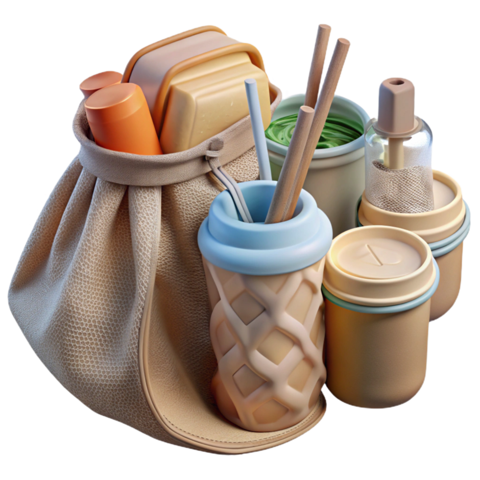 vibrant minimalist Zero Waste Kit with Reusable Items Isolated high resolution png