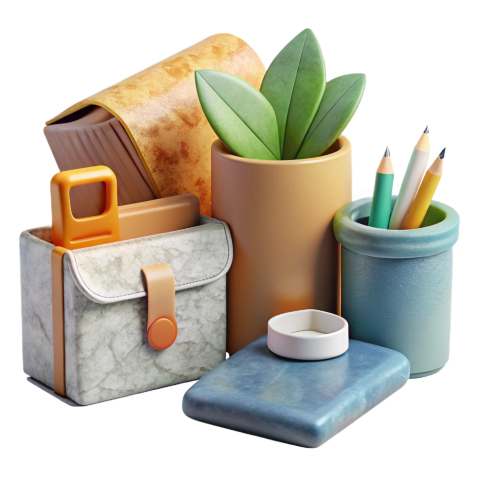 beautiful traditional Zero Waste Office Supplies Flat Lay Transparent Background high resolution png