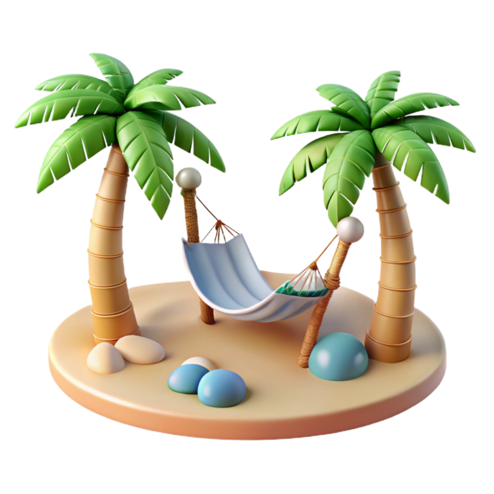 impressive creative Secluded Beach Hammock Palm Trees Transparent Background high quality png
