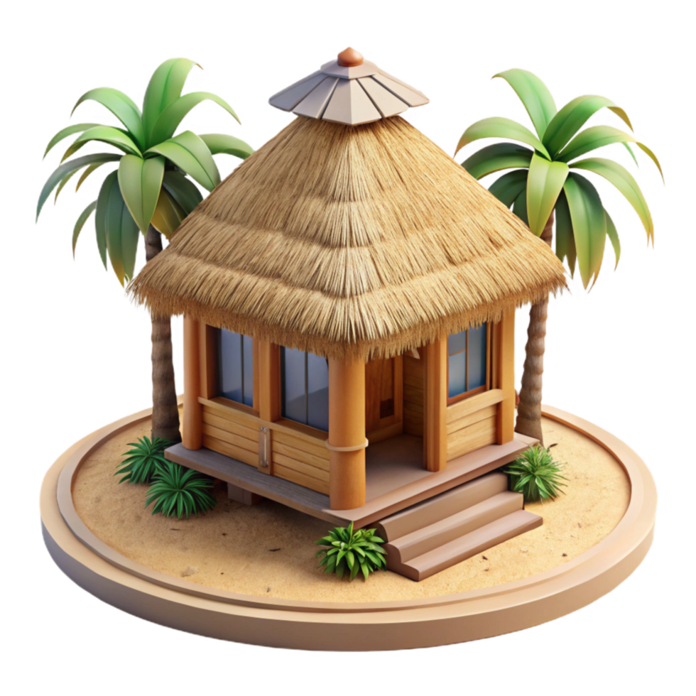 stunning vintage Secluded Beach Hut Thatched Roof Cutout png