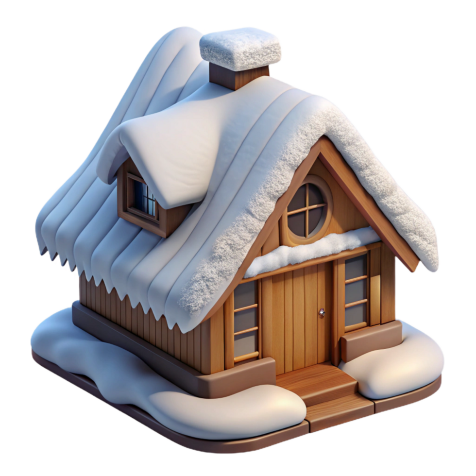 stunning creative Secluded Cabin Snow Covered Roof Isolated premium png