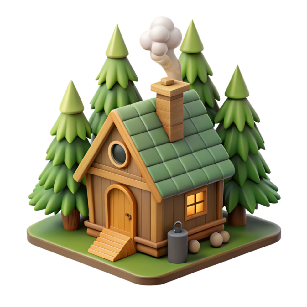 serene minimalist Secluded Forest Cabin Smoke Plume Cutout high quality png