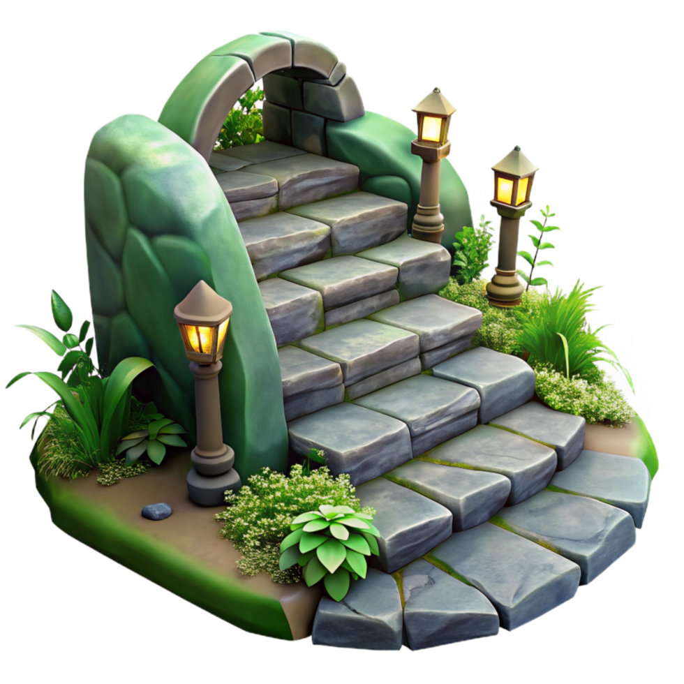vibrant creative Secret Garden Pathway Stone Steps Transparent Background detailed png