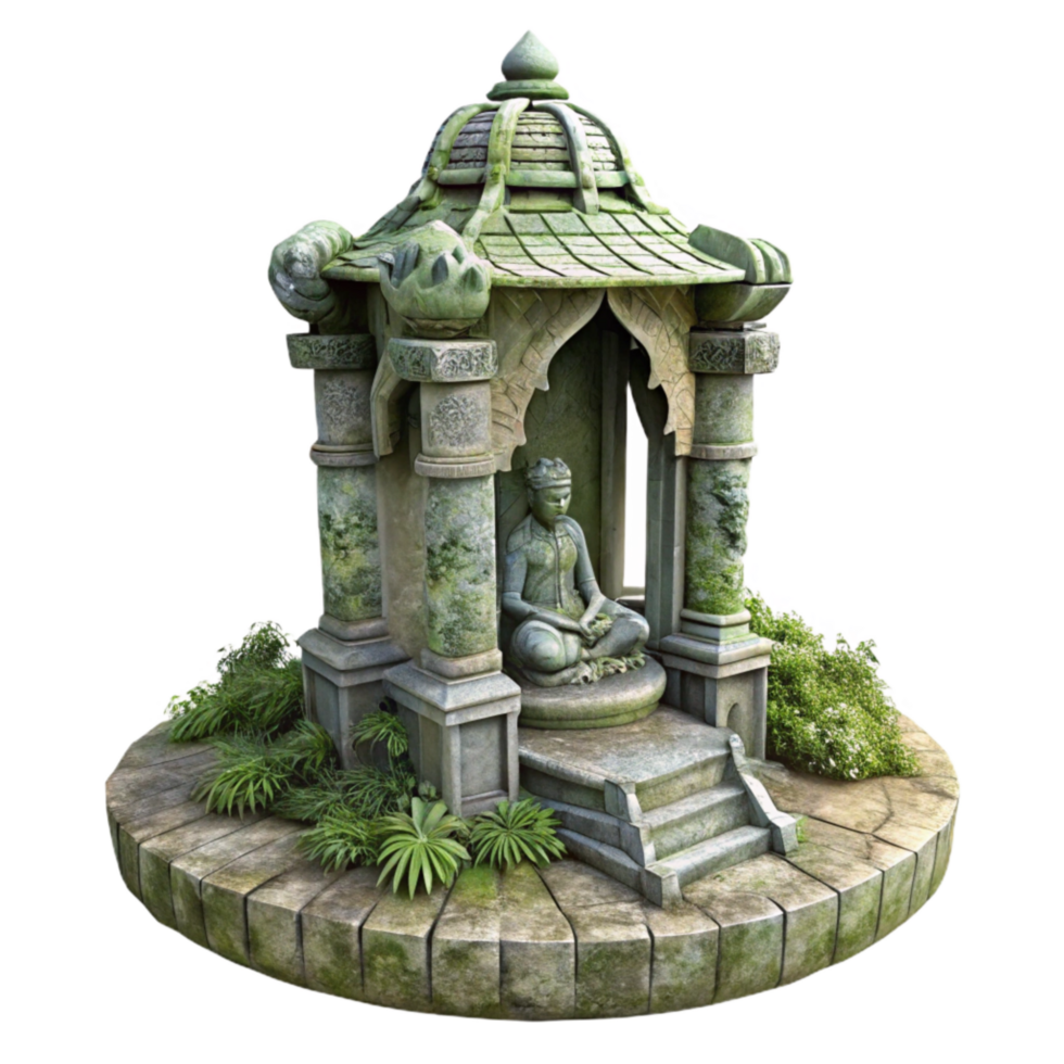serene traditional Secret Garden Statue Weathered Stone Isolated original png