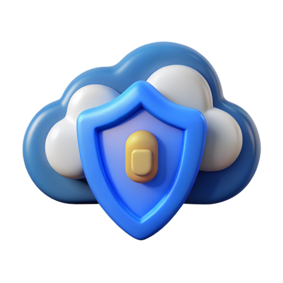 elegant traditional Secure Data Cloud Icon with Blue Shield Cutout Element premium png