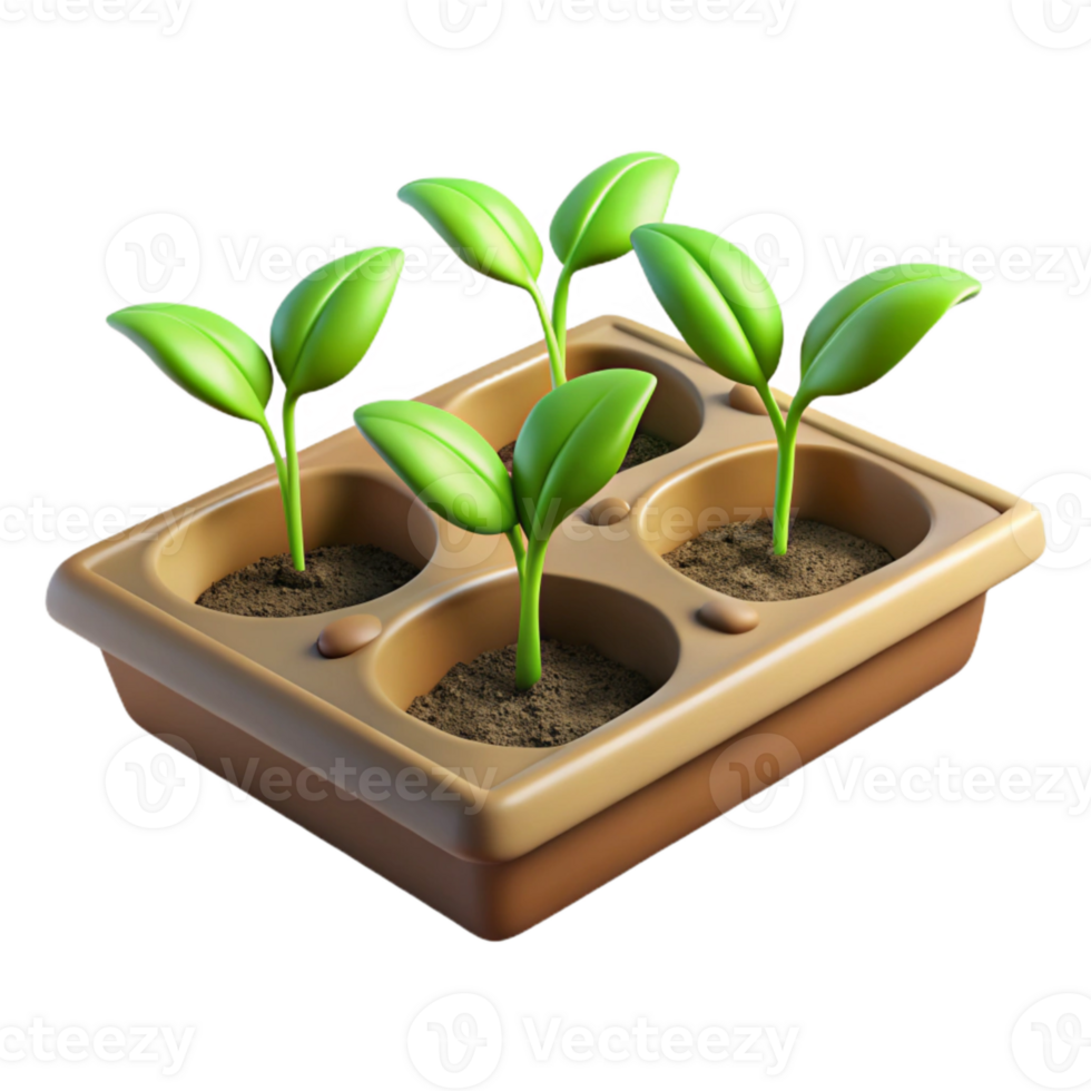 elegant classic Seedling Tray with Young Plants Top View Isolated Element high quality png