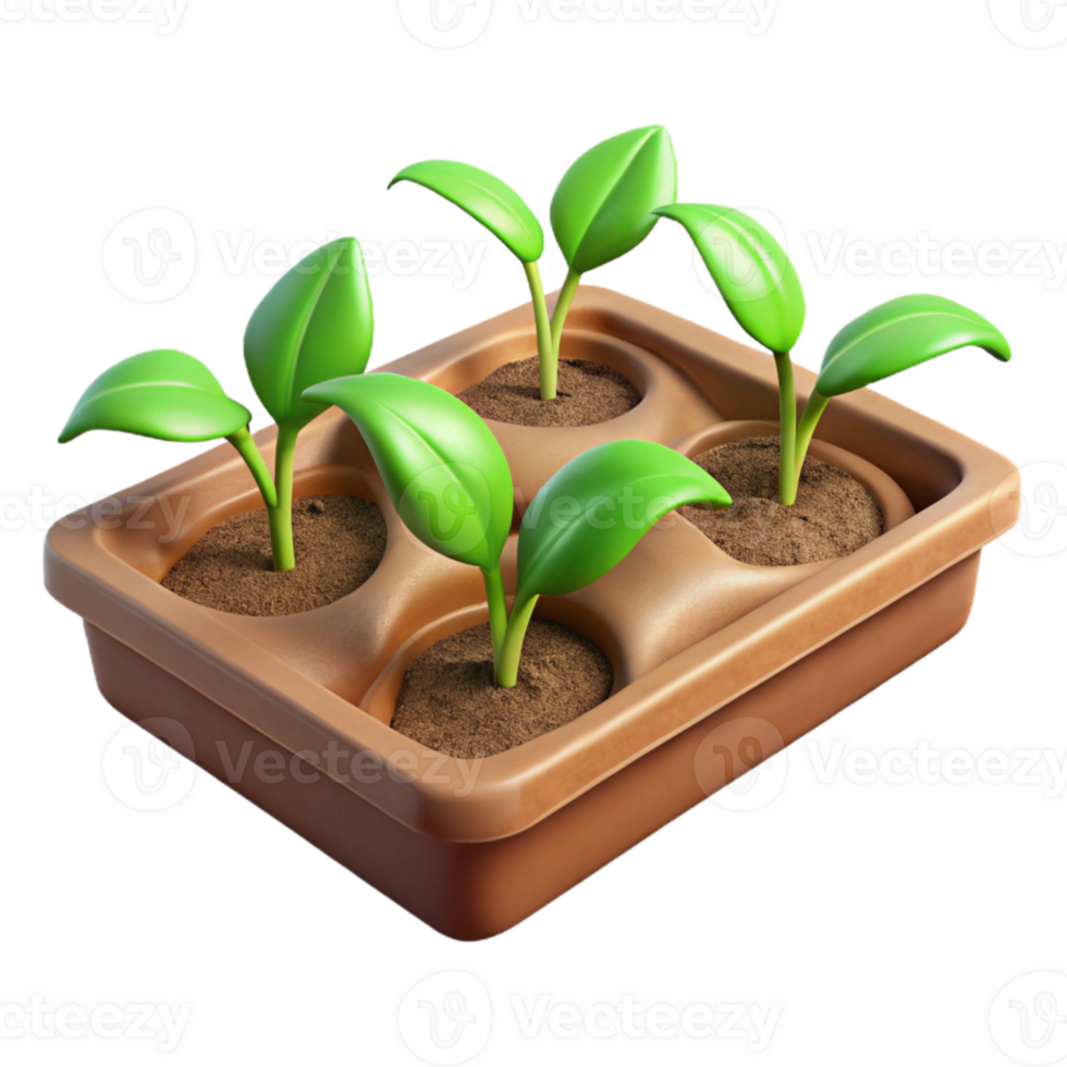 dramatic traditional Seedling Tray with Young Plants Top View Isolated Element high resolution png