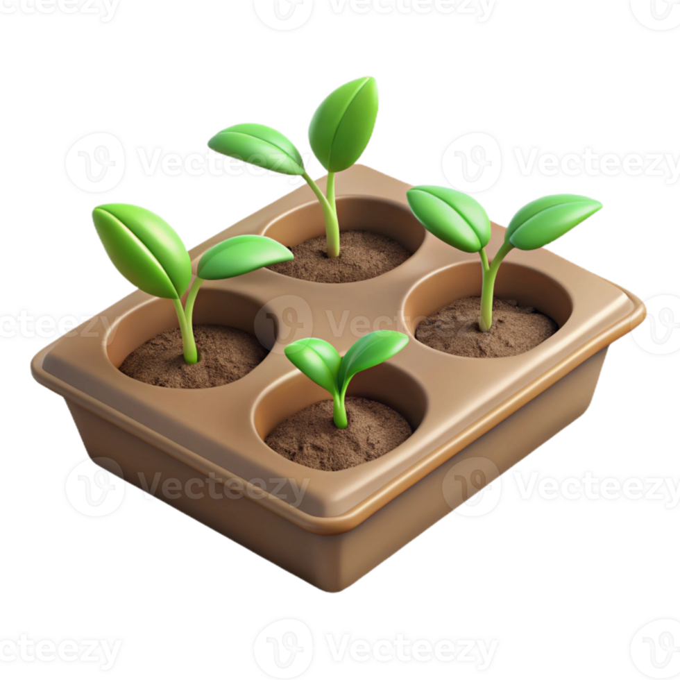 serene abstract Seedling Tray with Young Plants Top View Isolated Element premium png