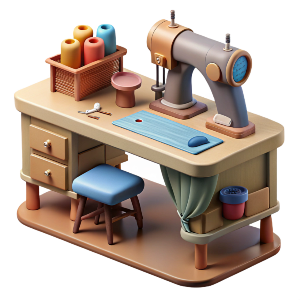 vibrant vintage Sewing Room with Cutting Table Cutout detailed png