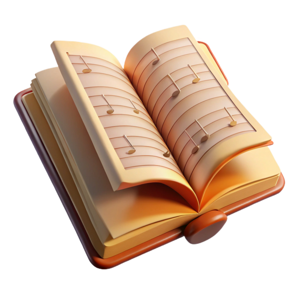 vibrant minimalist Sheet Music Open Book Cutout Transparent Background detailed png