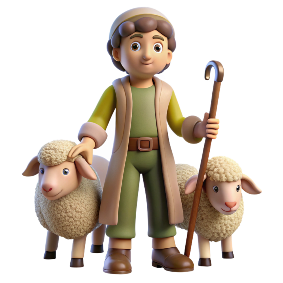 wonderful rustic Shepherd with Sheep Transparent Background authentic png