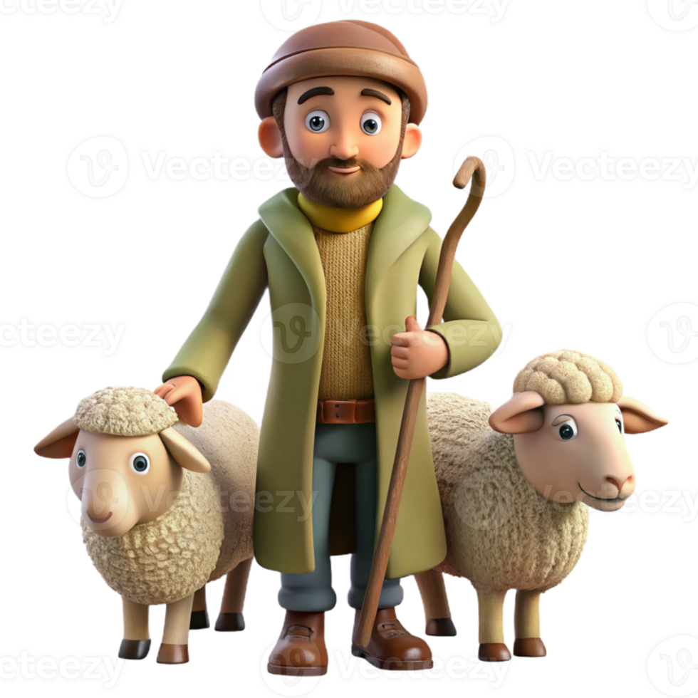 stunning vintage Shepherd with Sheep Transparent Background png