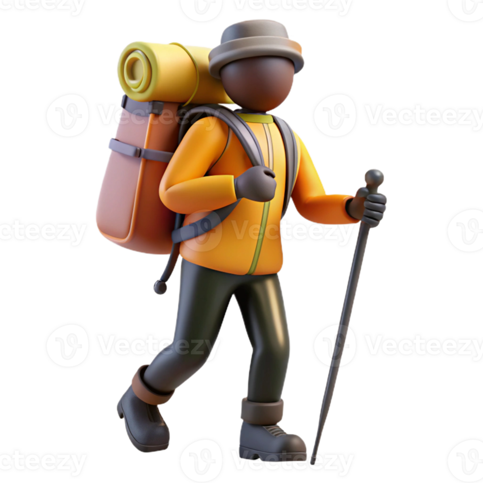 dramatic creative Silhouetted Hiker with Backpack and Trekking Poles Cutout premium png