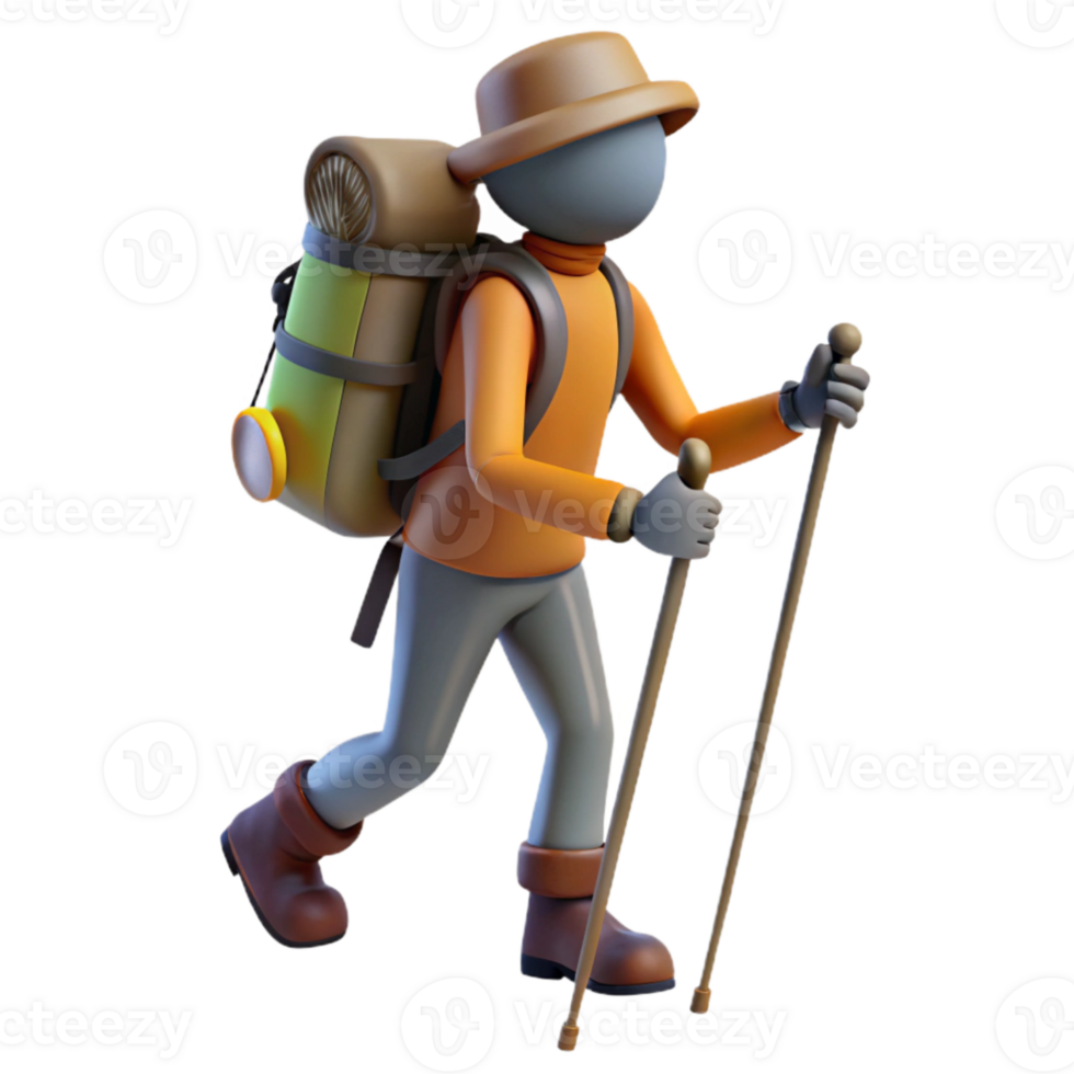 elegant rustic Silhouetted Hiker with Backpack and Trekking Poles Cutout genuine png