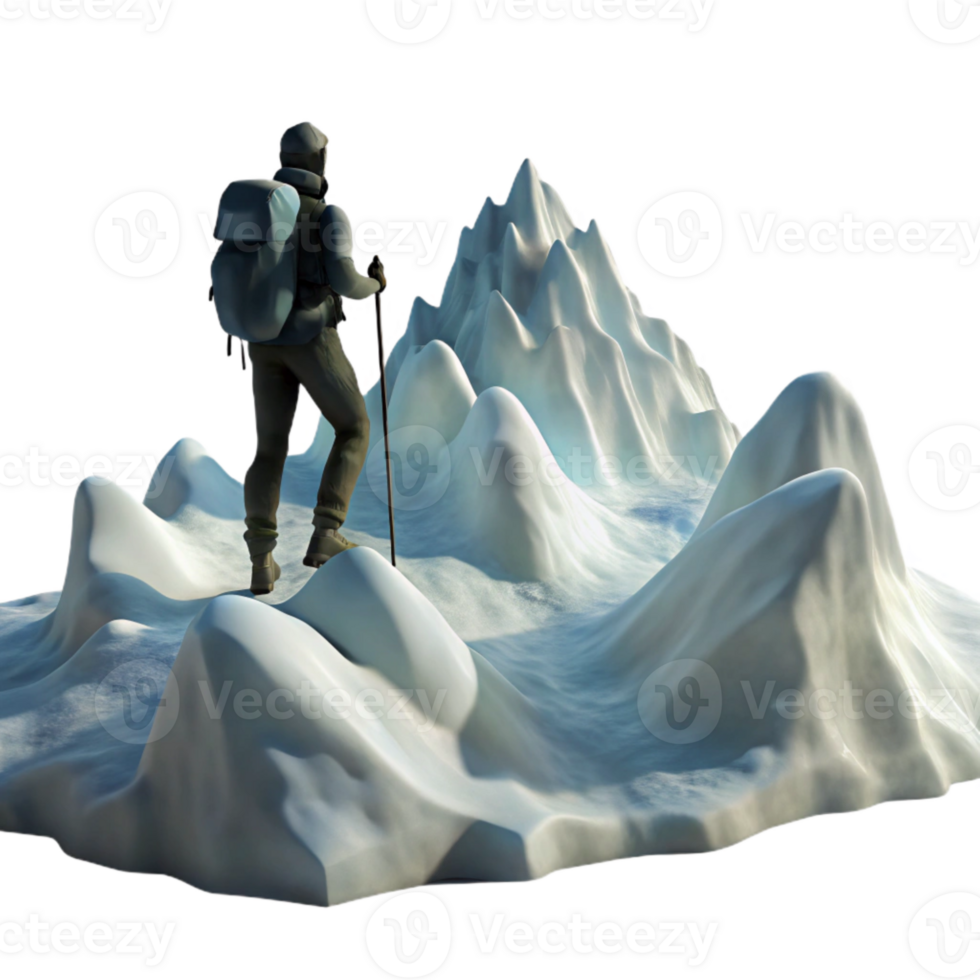 stunning traditional Silhouetted Hiker on Snowy Mountain Ridge Transparent Background professional png