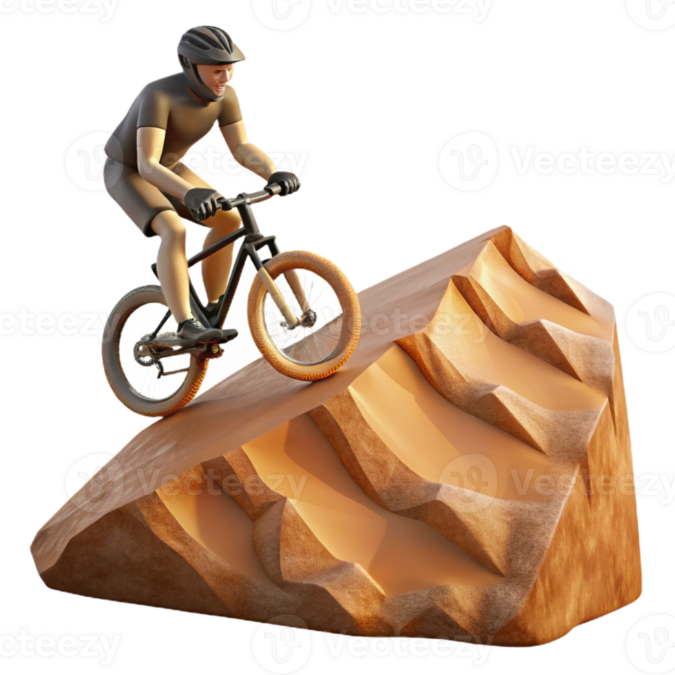vibrant traditional Silhouetted Mountain Biker on Ridge Cutout Element original png