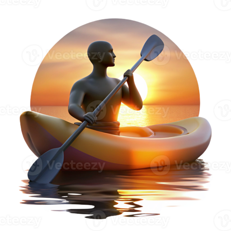 vibrant traditional Silhouette of Person Kayaking at Sunset Transparent Background high resolution png