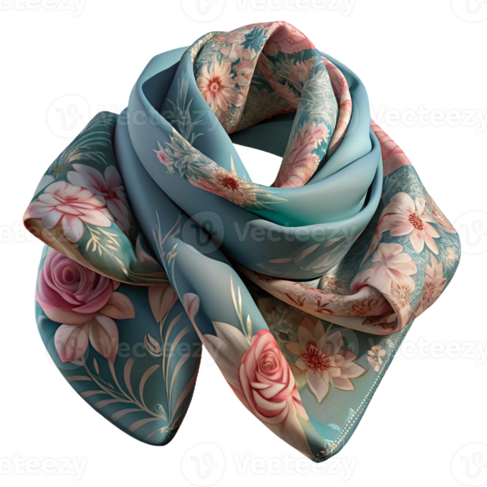 impressive artistic Silk Scarf with Floral Print on Transparent Background exclusive png