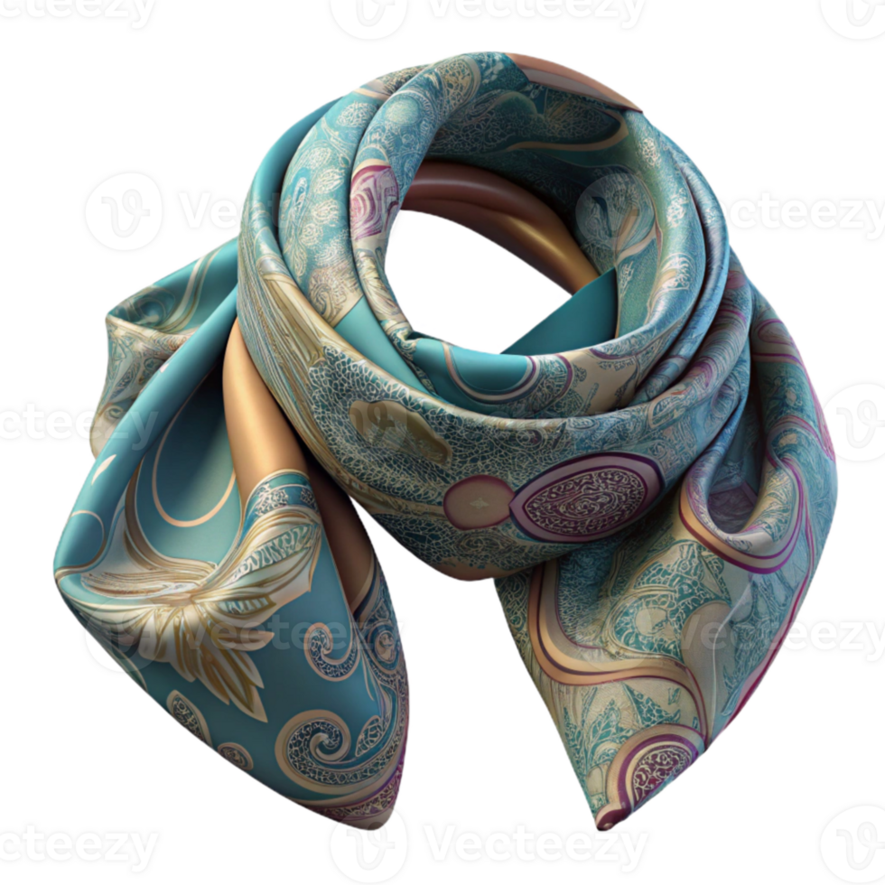 serene artistic Silk Scarf with Paisley Pattern Isolated on White high resolution png