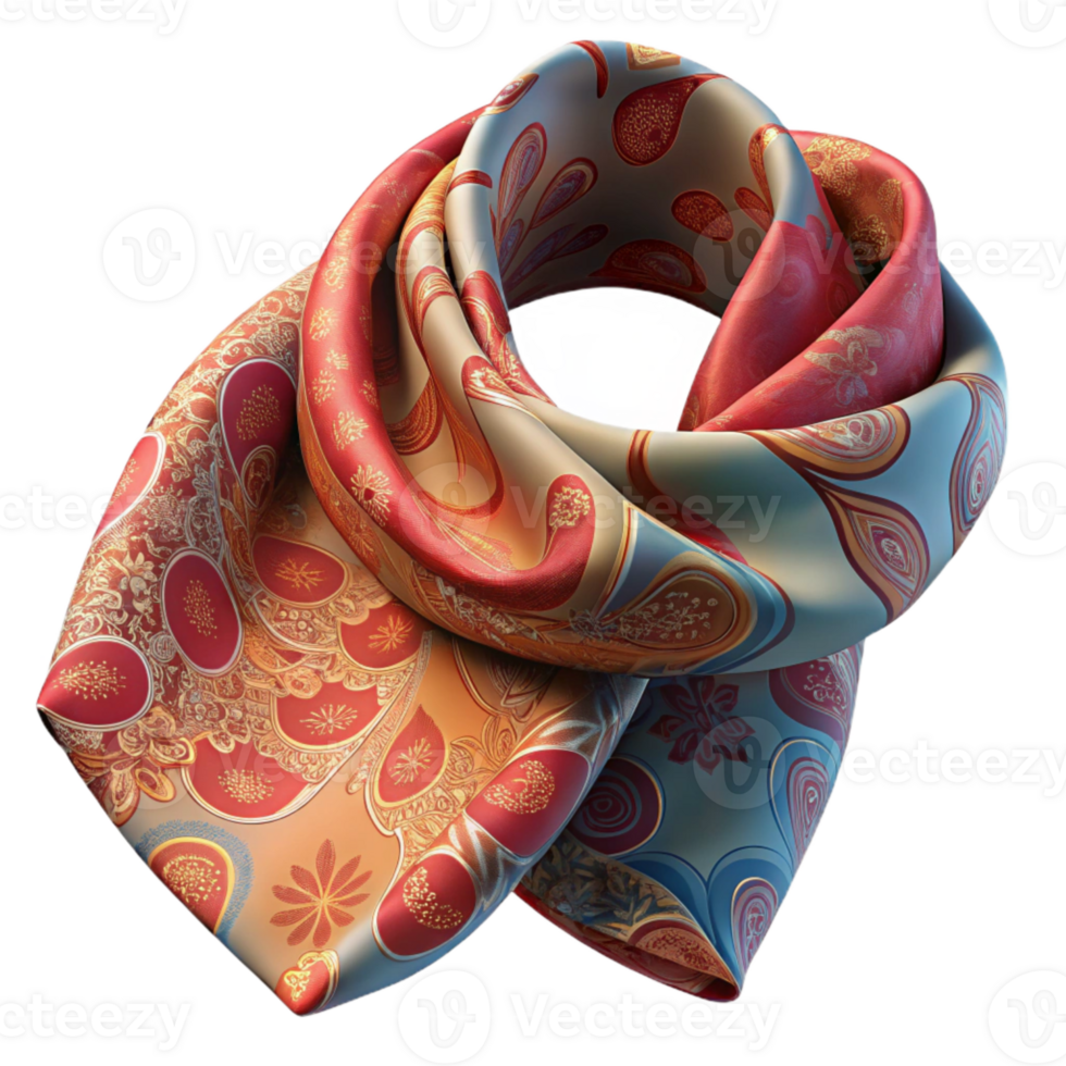 vibrant artistic Silk Scarf with Paisley Pattern Isolated on White exclusive png