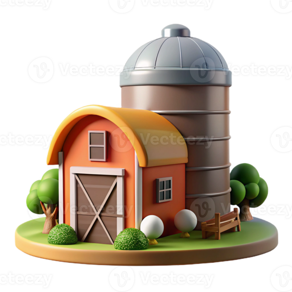 serene artistic Silo with Farm in Background Isolated authentic png