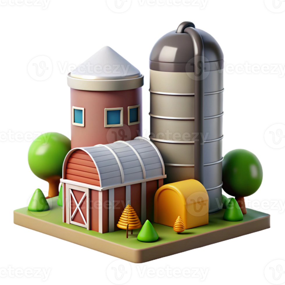 beautiful abstract Silo with Farm in Background Isolated detailed png