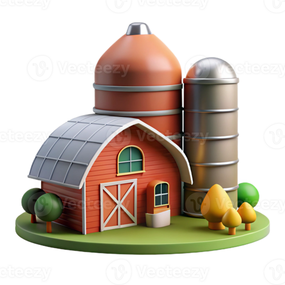 wonderful contemporary Silo with Farm in Background Isolated original png
