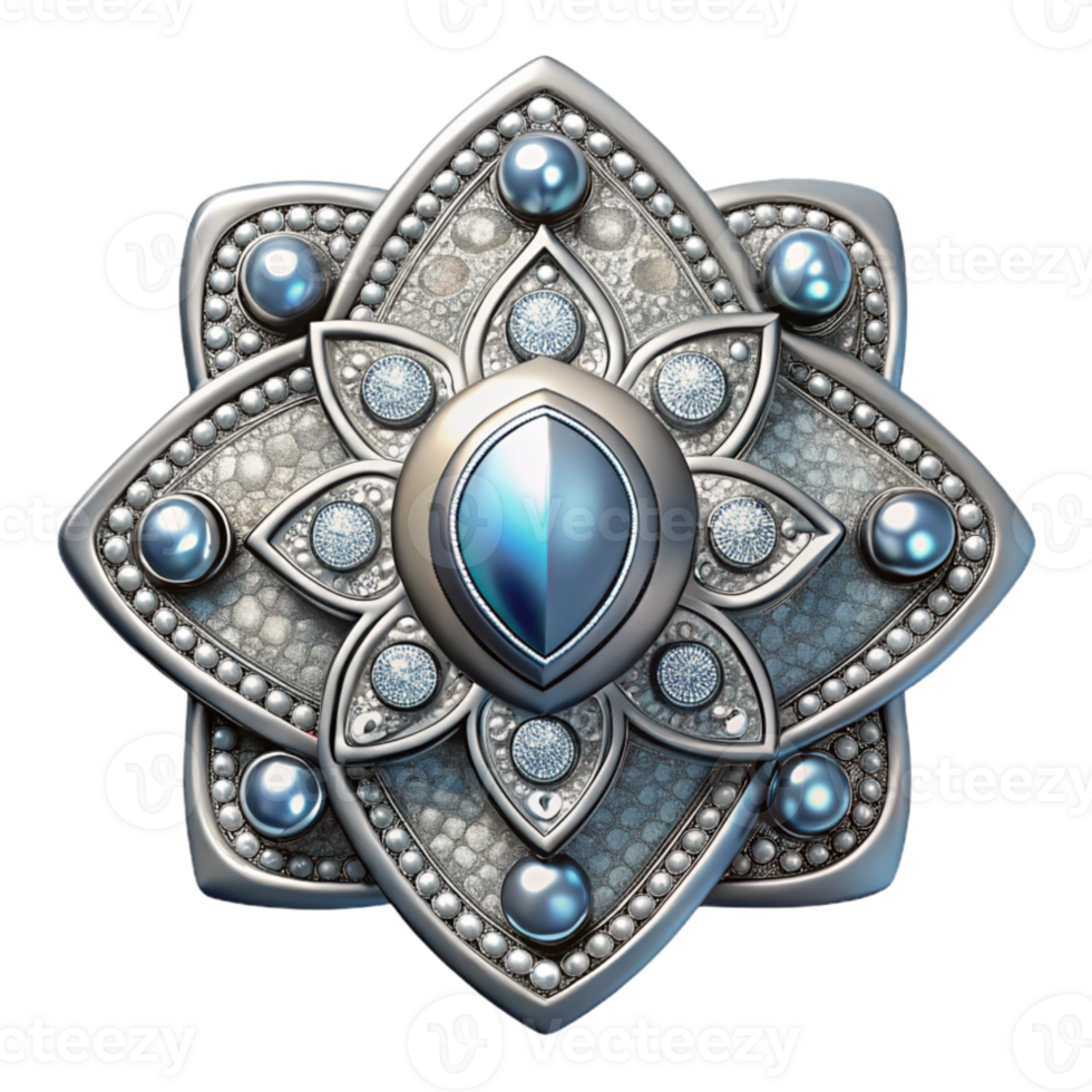 serene vintage Silver Brooch Vintage Design Isolated with Sparkling Gems genuine png
