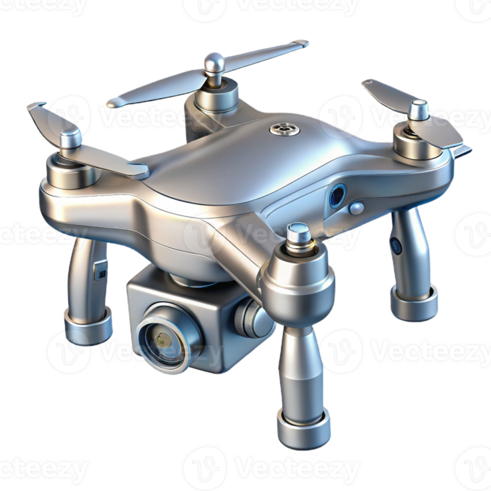 wonderful artistic Silver Drone with Camera Transparent Background png