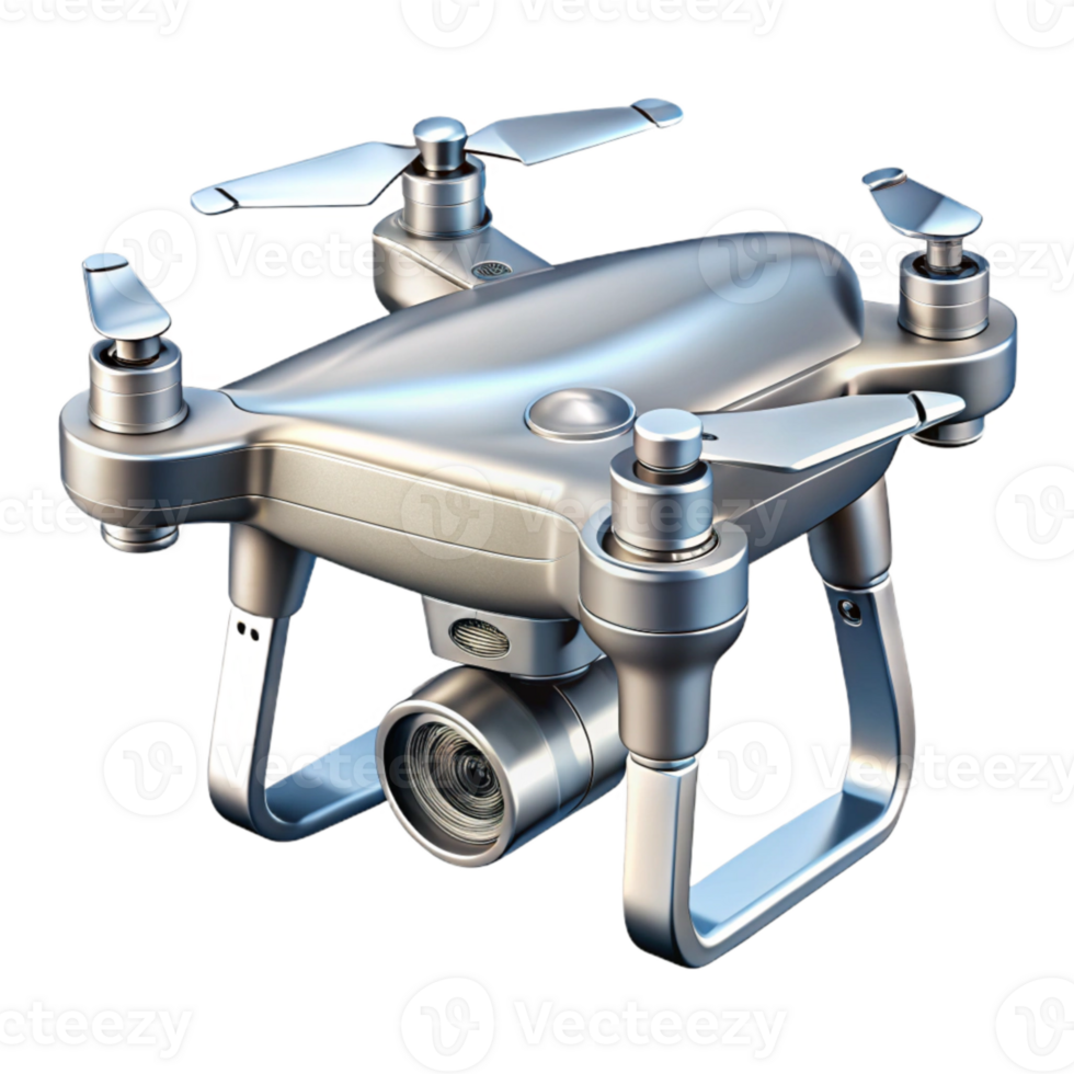 beautiful minimalist Silver Drone with Camera Transparent Background original png