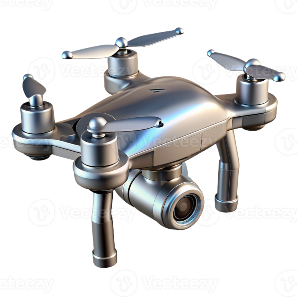 dramatic classic Silver Drone with Camera Transparent Background detailed png