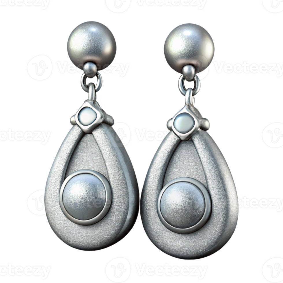 impressive abstract Silver Earrings Dangle Design Isolated with Sparkling Gems original png