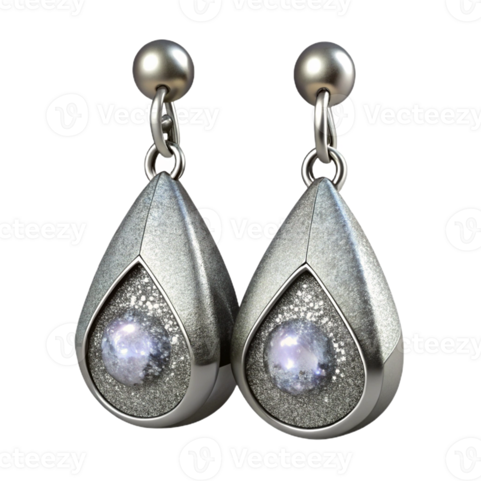 beautiful artistic Silver Earrings Dangle Design Isolated with Sparkling Gems original png