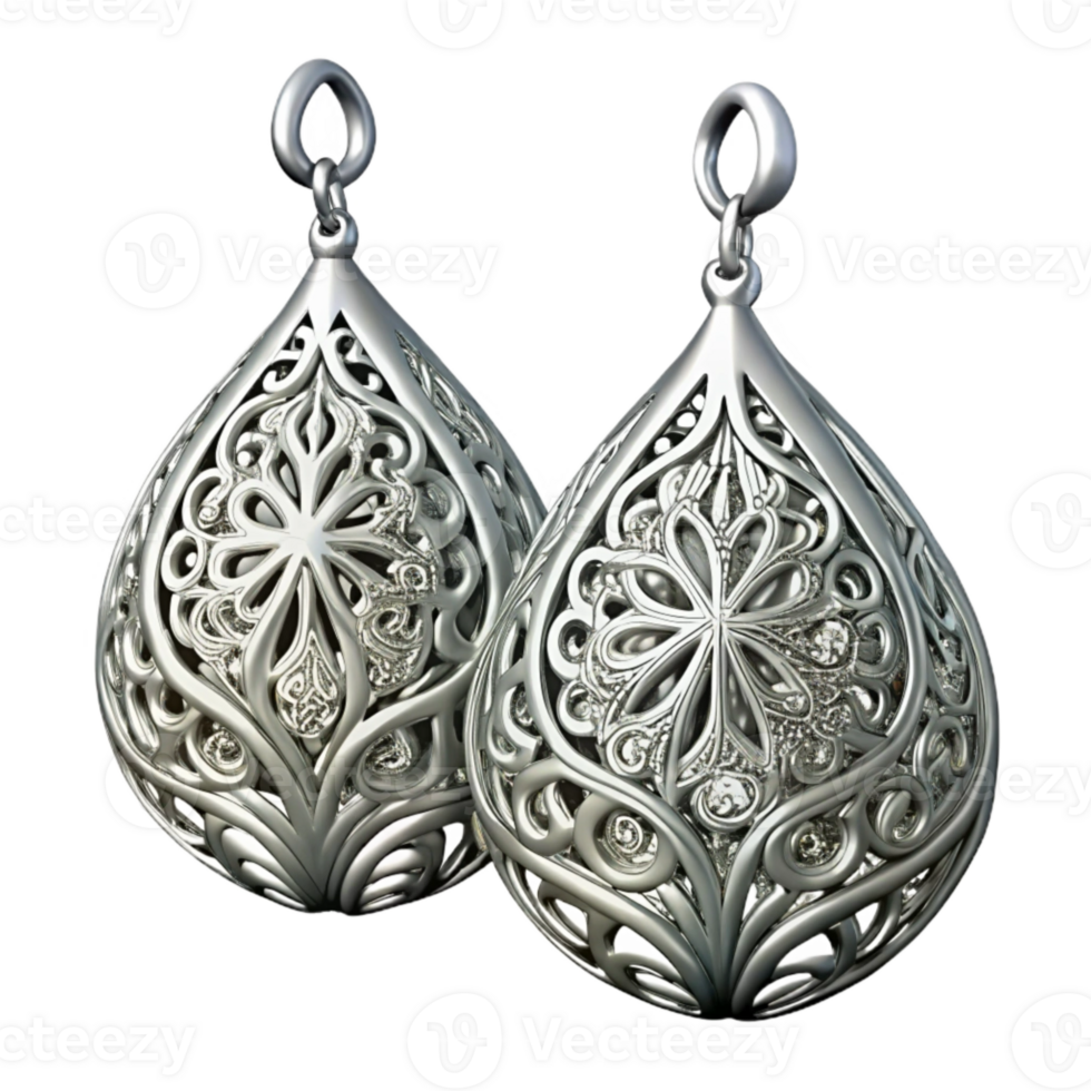impressive rustic Silver Filigree Earrings Drop Shape Transparent premium png